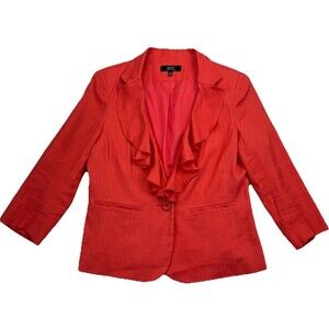 Eric Signature Coral Blazer Size 10 Linen Blend One Button Lined